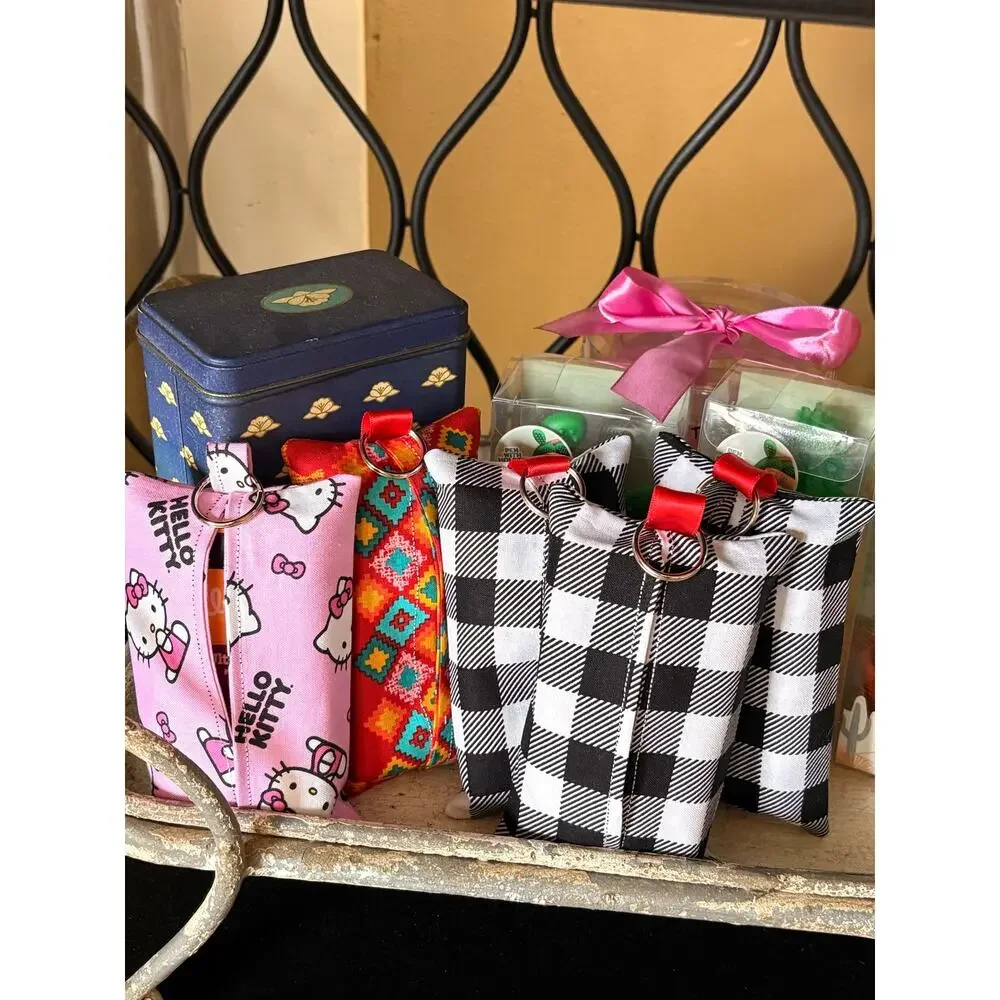 Handmade Buffalo Plaid Pocket Tissue Holder Keychain | Refillable Kleenex Pouch